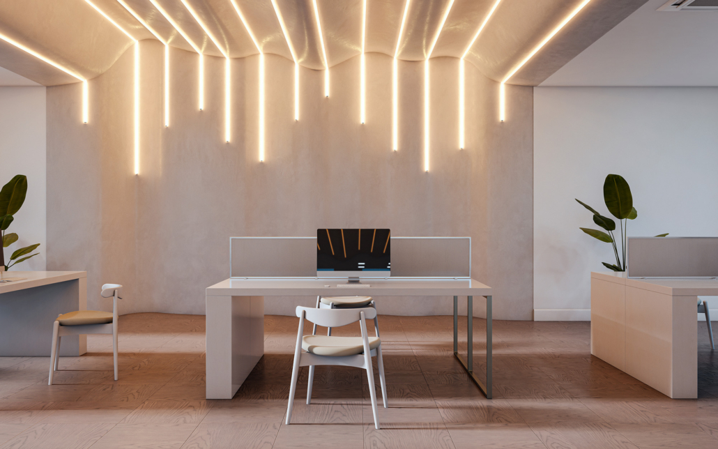 Led Lighting Strips In Modern Office Space